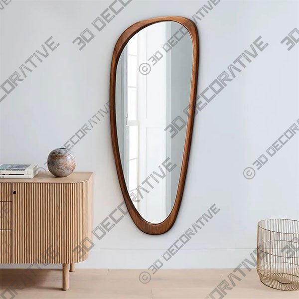 Rustic Asymmetrical Mirror Full Length Wall Mirror Wood Frame in Walnut - 3D Decorative