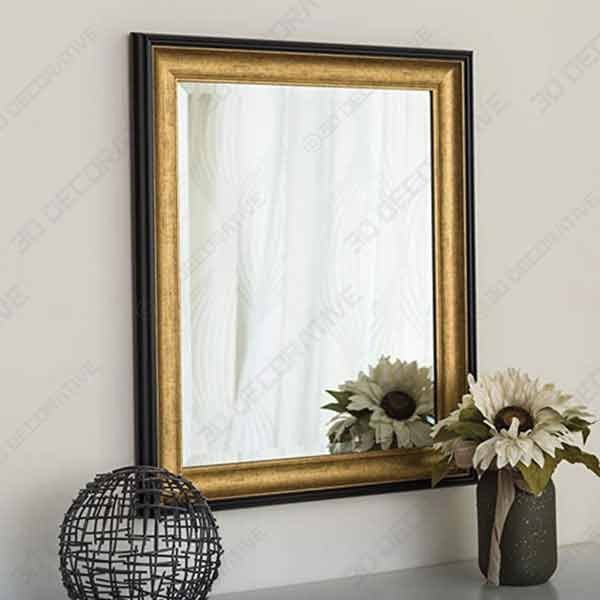 Wall Beveled Mirror Framed – Bedroom or Bathroom Rectangular Frame - 3D Decorative