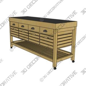 Farmhouse Kitchen Island with 8 Drawers and Base Shelf - 3D Decorative