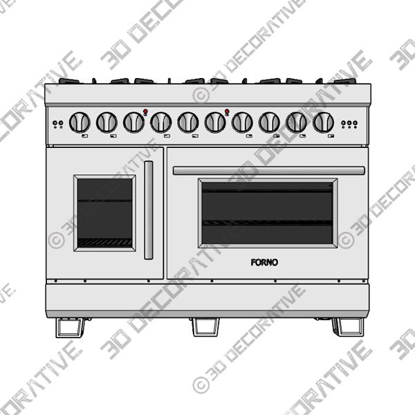 Gas-Range-3-1-1.jpg Forno 48-Inch Capriasca Gas Range with 8 Burners, 160,000 BTUs, French Door Gas Oven in Stainless Steel (FFSGS6460-48)- 3D Decorative