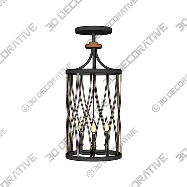 Kichler Brookglen 3-Light Black with Gold Tone French Country/Cottage Drum Mini Pendant Light - 3D Decorative