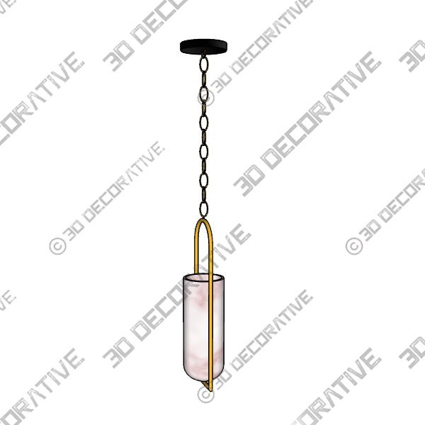 Melange Small Elongated Antique Brass with Alabaster Shade Pendant Light - 3D Decorative