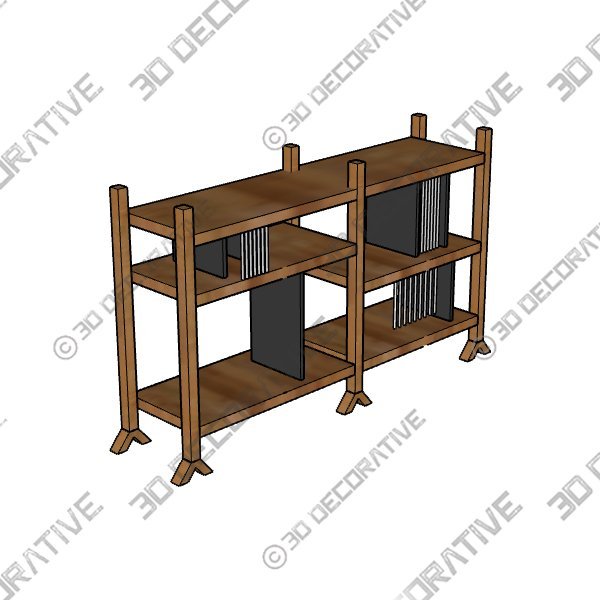 Orizaba Two Sided Bookcase Module B, Wood and Aluminium, Contemporary Design - 3D Decorative