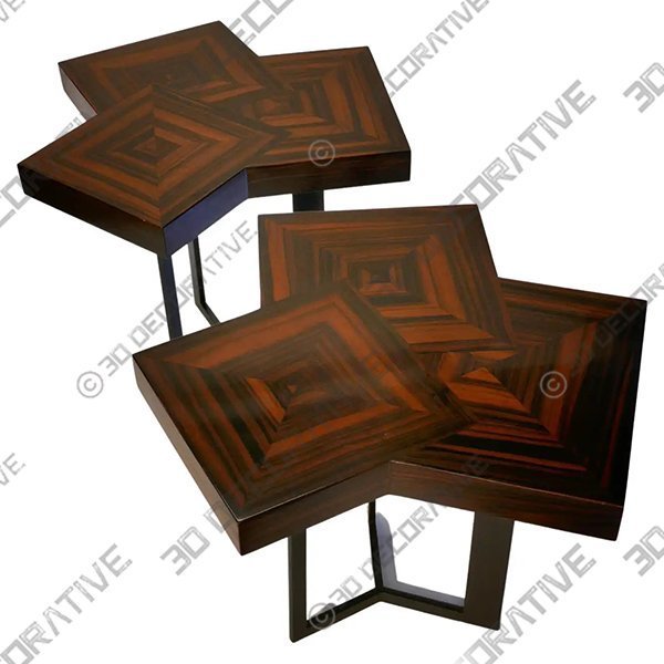 Pair of Coffee Table “Cubes” in Macassar Ebony Marquetery - 3D Decorative