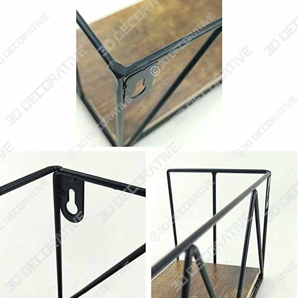 Floating Wall Shelves Set of 3, Black Metal Wire Hanging Rustic Storage Shelf Decor Organizer - 3D Decorative