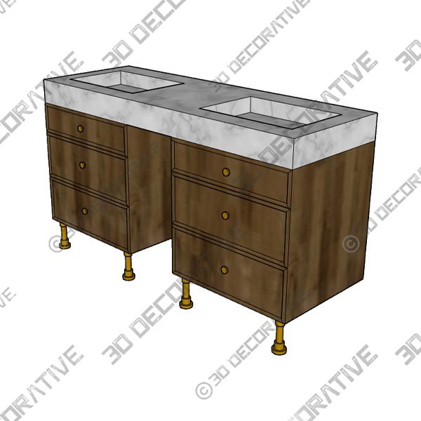 DOUBLE TERRA BATH SINK PAIRED WITH CUSTOM ELEMENTAL CLASSIC VANITY - 3D Decorative