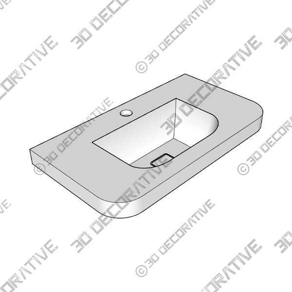 DXV 33 in. Wall Hung Sink with overflow, Center hole - 3D Decorative