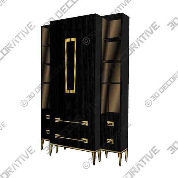 Ebony Satin Tall Cabinet - 3D Decorative