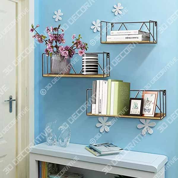 Floating Wall Shelves Set of 3, Black Metal Wire Hanging Rustic Storage Shelf Decor Organizer - 3D Decorative