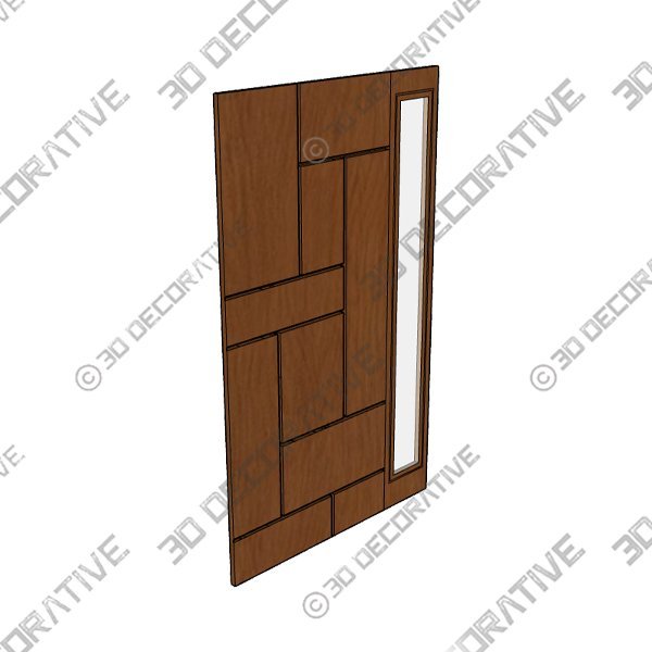 Modern Flush Fiberglass Door with Contemporary Groove Design with Full Lite Sidelite - 3D Decorative