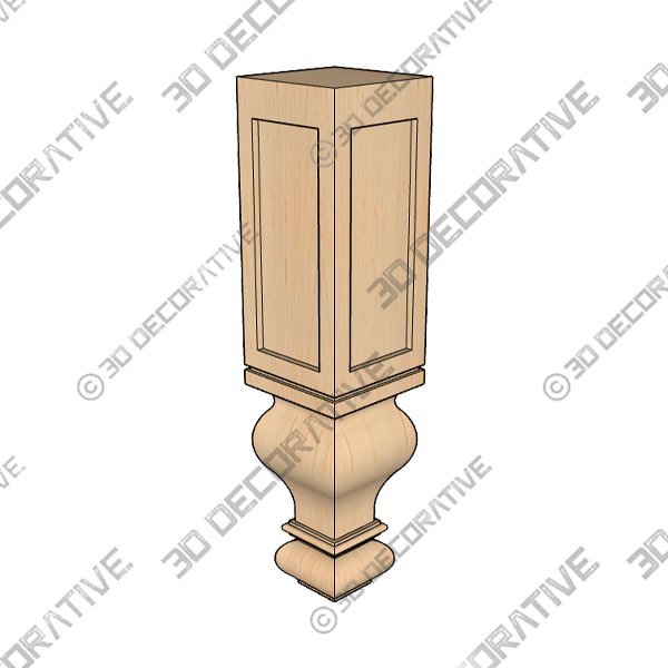 Gaelic Kitchen Island Routed Post Leg, Paint Grade - 3D Decorative