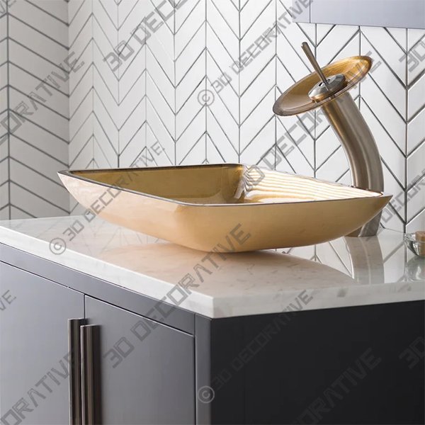Galaxy Glass Rectangular Vessel Bathroom Sink with FaucetĀ - 3D Decorative