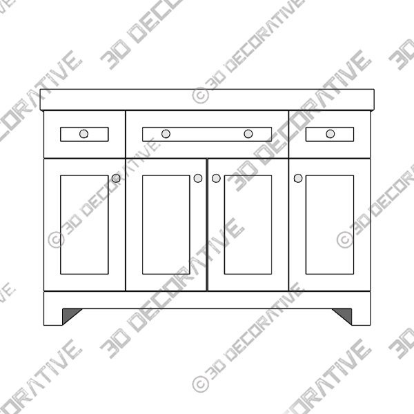 H Single Sink Freestanding Bath Vanity in White - 3D Decorative