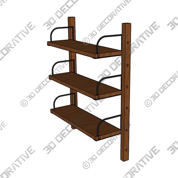 Hart Modular Walnut Triple Shelf Set - 3D Decorative