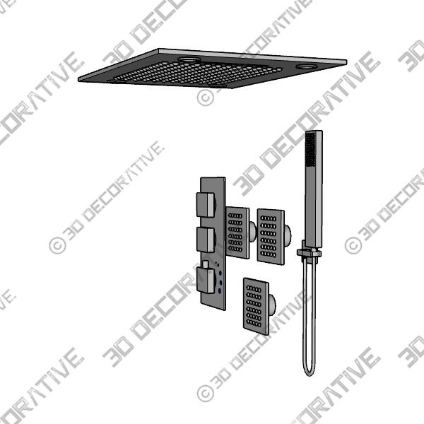 High-End Thermostatic Shower System with LED Waterfall Rainfall Shower Head RB1123 - 3D Decorative