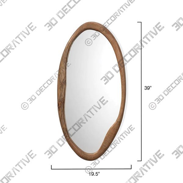 Organic Oval Mirror in Natural Wood - 3D Decorative