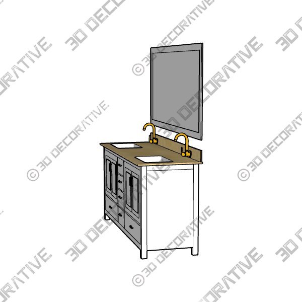 Sheffield 72 In Double Square Sink Vanity Set - 3D Decorative