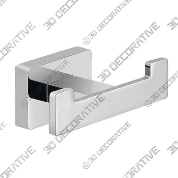 Square Chrome Wall Mounted Double Hook - 3D Decorative