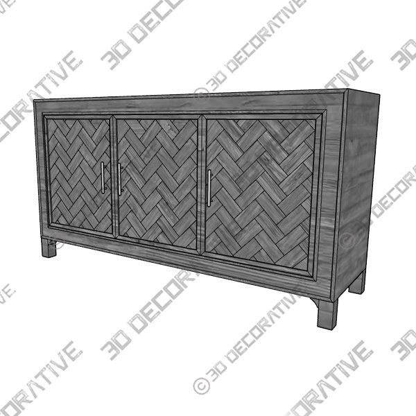 Waltham Gramercy Dark Chevron 3-Door Accent Cabinet - 3D Decorative