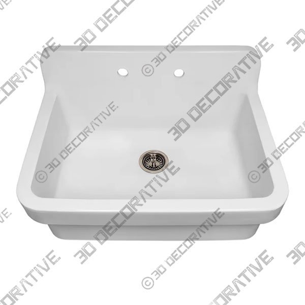 Whitehaus Collection 22” W Single Bowl Fireclay Drop-In Kitchen Sink with 2 Faucet Holes - 3D Decorative