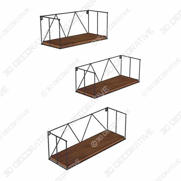 Floating Wall Shelves Set of 3, Black Metal Wire Hanging Rustic Storage Shelf Decor Organizer - 3D Decorative