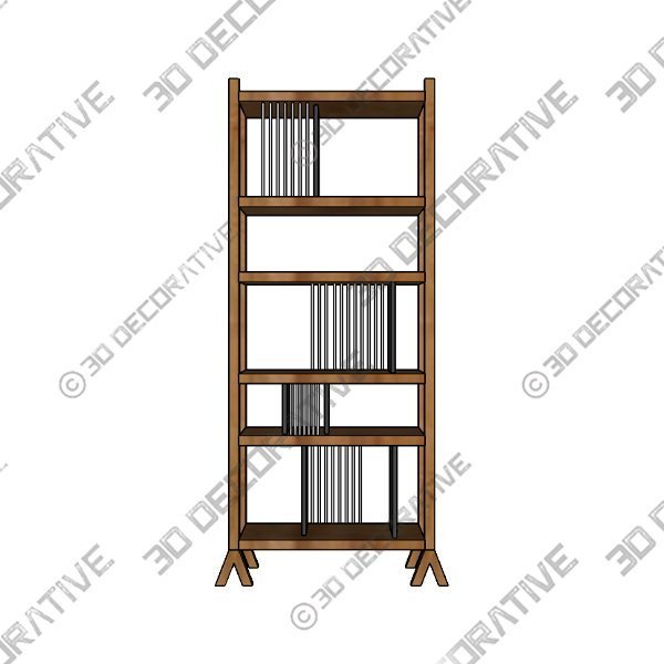 Orizaba Two Sided Bookcase Module B, Wood and Aluminium, Contemporary Design - 3D Decorative