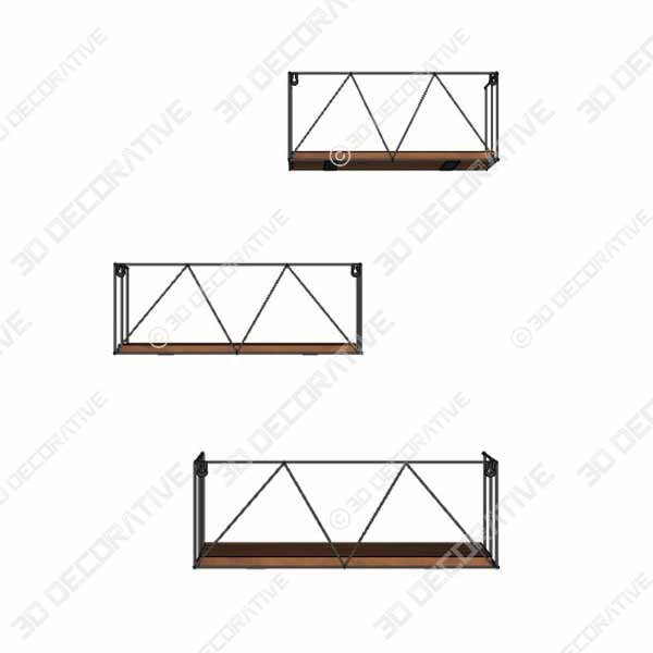 Floating Wall Shelves Set of 3, Black Metal Wire Hanging Rustic Storage Shelf Decor Organizer - 3D Decorative