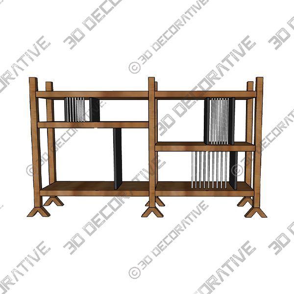 Orizaba Two Sided Bookcase Module B, Wood and Aluminium, Contemporary Design - 3D Decorative
