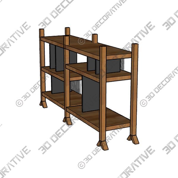 Orizaba Two Sided Bookcase Module B, Wood and Aluminium, Contemporary Design - 3D Decorative