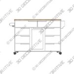 White Wood Countertop 53.15 in. Kitchen Island Cart, 8-Drawers, 1-Flatware Organizer and 5-Wheels - 3D Decorative