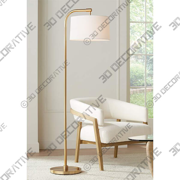 360 Lighting Serra 64 Warm Gold Chairside Arc Offset Arm Floor Lamp - 3D Decorative