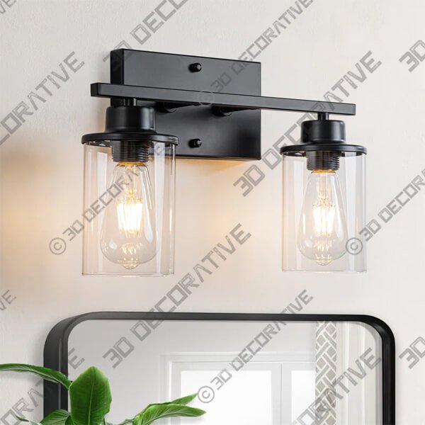 2-Light Dimmable Matte Black Bathroom Vanity Lighting & Light Fixtures - 3D Decorative