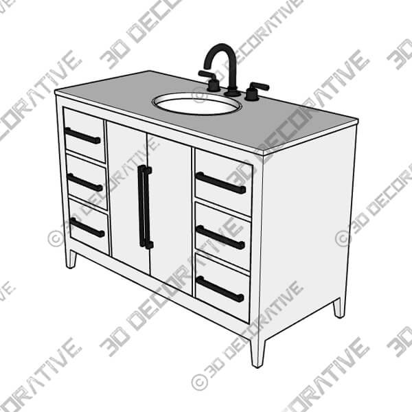 Adrienne 48 Single Bathroom Vanity with Quartz Top - 3D Decorative