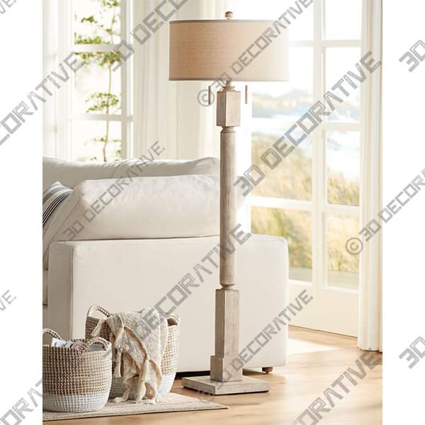 Barnes and Ivy Baluster 63 12 Coastal Rustic Pickled Wood Floor Lamp - 3D Decorative