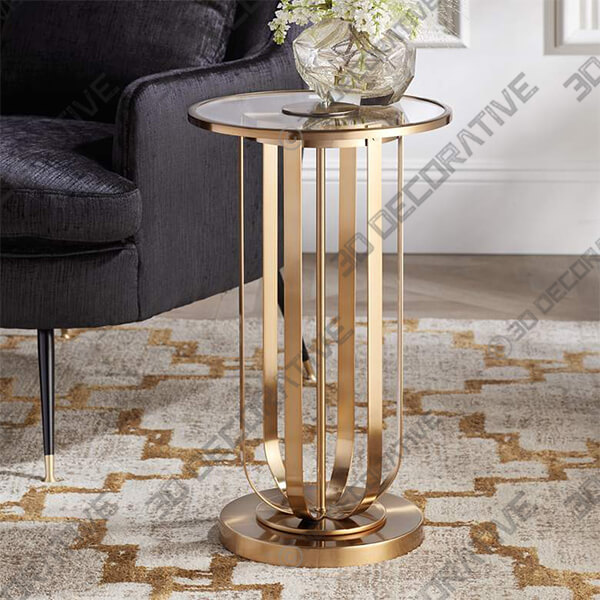 Blaine 14 Wide Gold Metal and Glass Accent Table - 3D Decorative