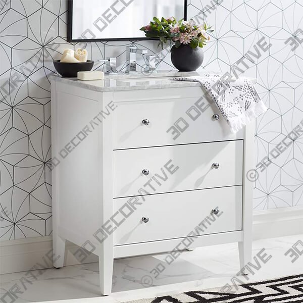 Conna 30 Wide 2-Drawer White Single Sink Vanity - 3D Decorative