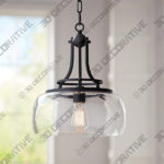 Franklin Iron Charleston 13 12 Black and Clear Glass Pendant Light - 3D Decorative