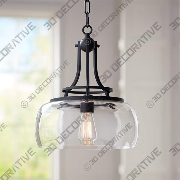 Franklin Iron Charleston 13 12 Black and Clear Glass Pendant Light - 3D Decorative
