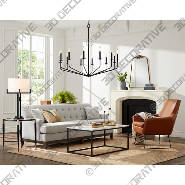 Franklin Iron Milanese 37 12W Black 12-Light Candelabra Chandelier - 3D Decorative