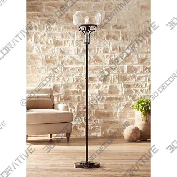Franklin Iron Works Luz 72 12 Industrial Bronze Torchiere Floor Lamp - 3D Decorative