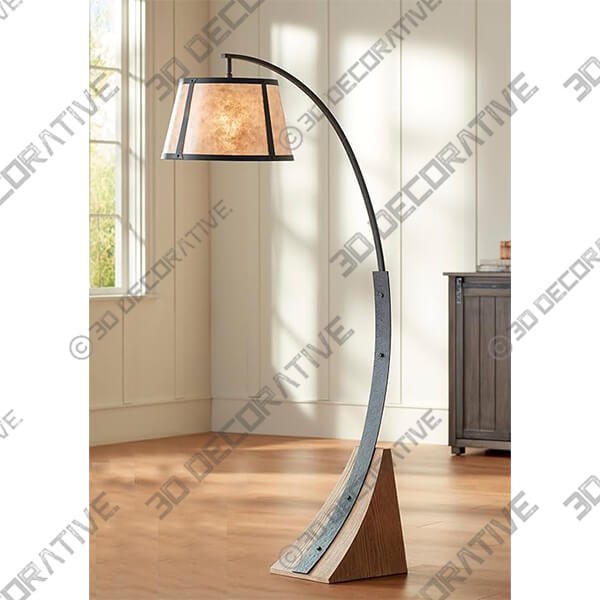 Franklin Iron Works Oak River Rustic Farmhouse Arc Floor Lamp - 3D Decorative