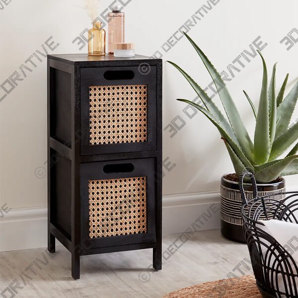 French Cane Black 2 Drawer Unit - 3D Decorative