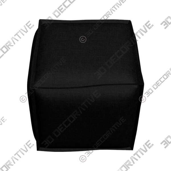 French Seam Linen Black Square Ottoman - 3D Decorative
