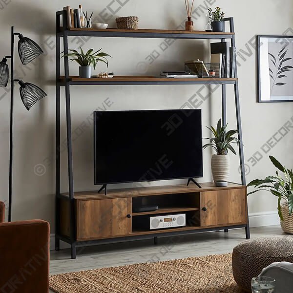 Fulton Pine Ladder Shelf TV Unit for TVs up to 55 - 3D Decorative