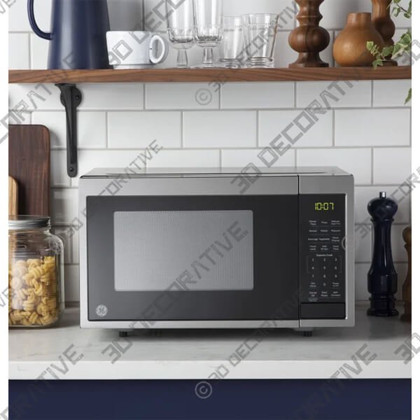 GE Appliances 0.9 Cubic Feet Countertop Microwave - 3D Decorative