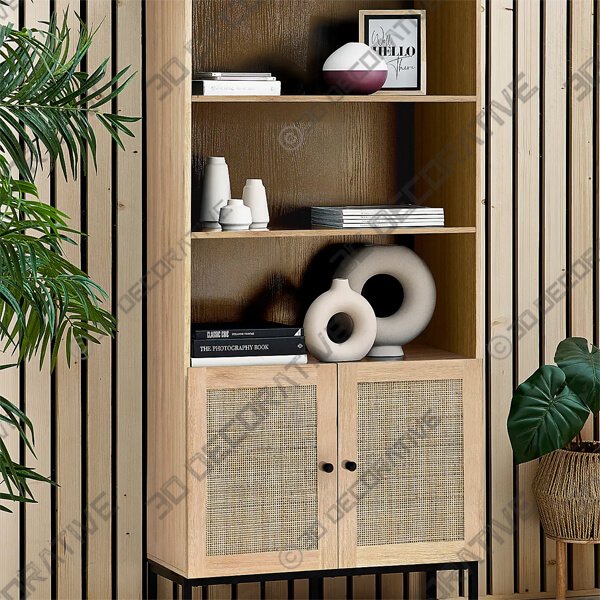 Hollis Tall Oak Bookcase - 3D Decorative