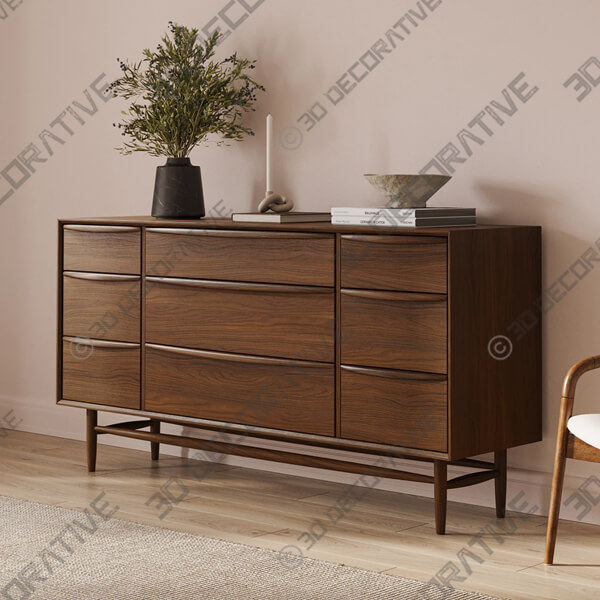 Lenia Walnut 9-Drawer Dresser - 3D Decorative