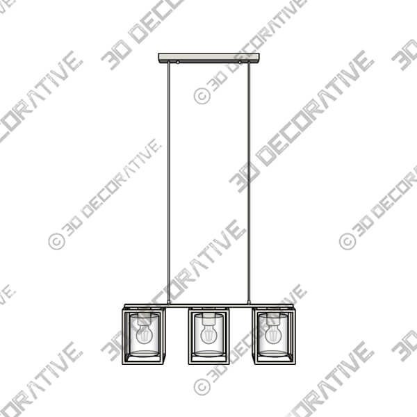 London Industrial 3 Light Diner Ceiling Light - 3D Decorative