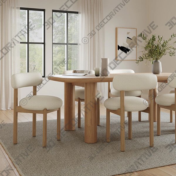 Muhly White Oak Dining Table For 6 - 3D Decorative