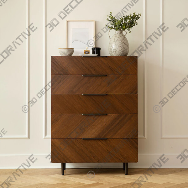 Nera Walnut 5-Drawer Chest - 3D Decorative